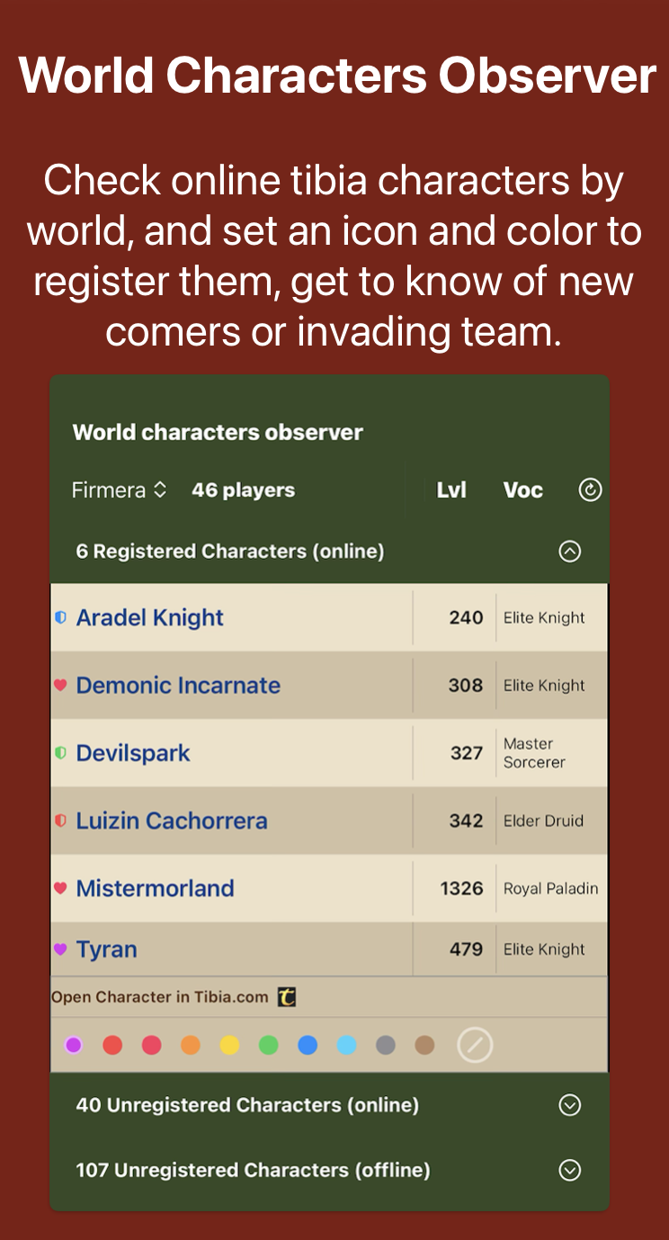 Tibia World characters observer, Tibia Demon App